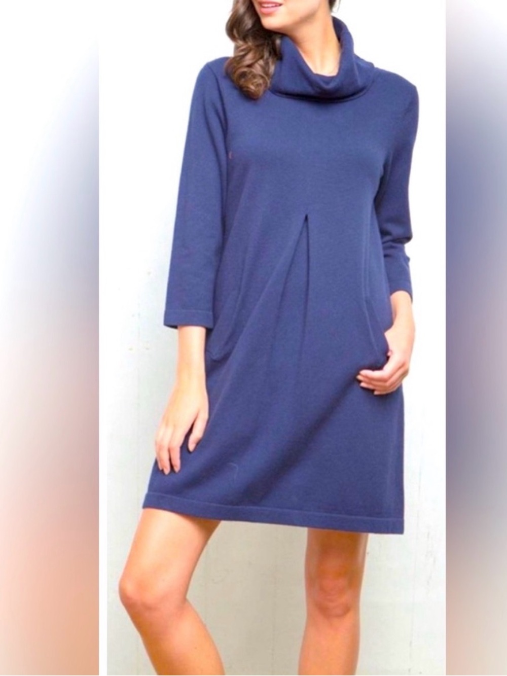 Tyler Boe Navy Cowl Neck Royal Blue Sweater Shift Dress